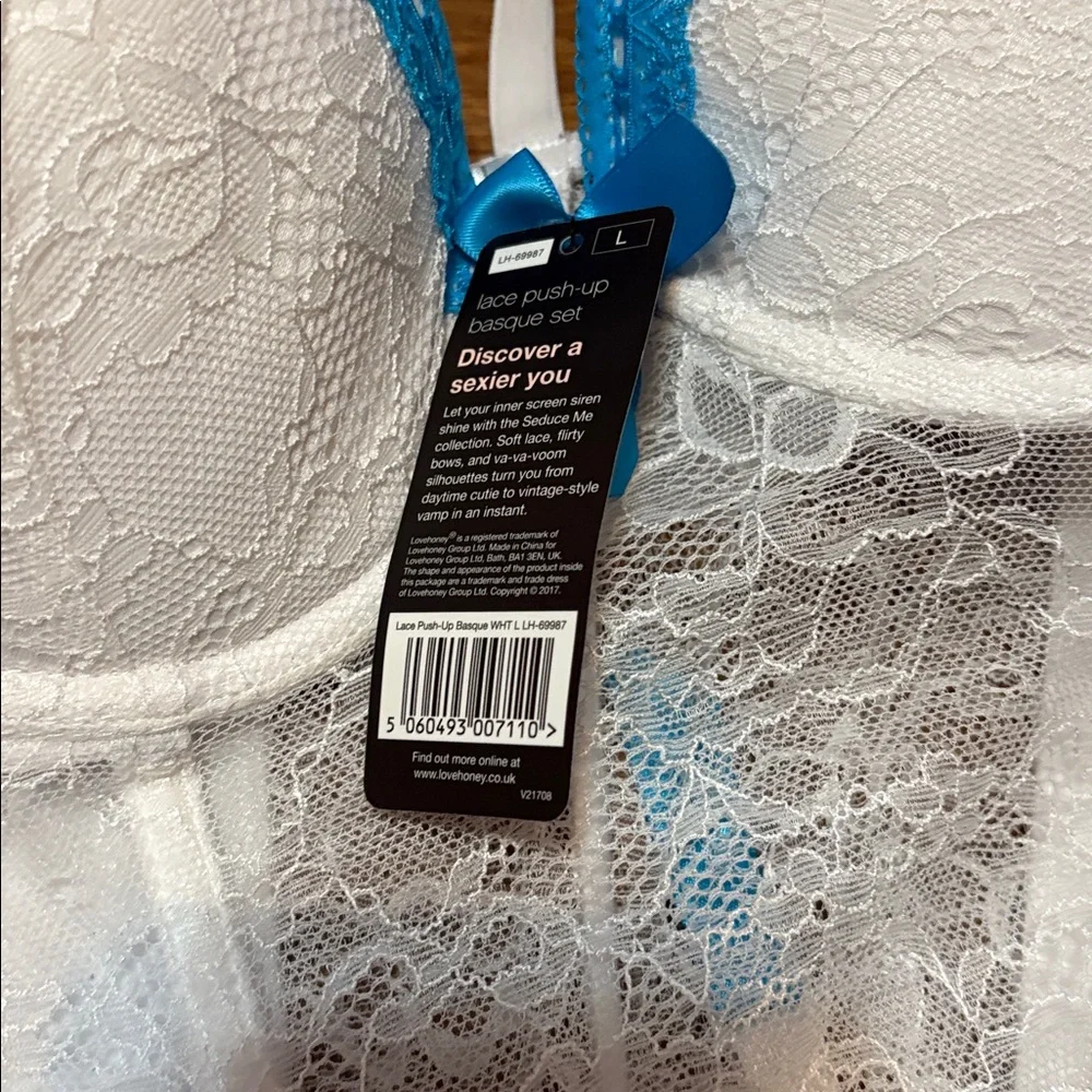 Lovehoney Lace Push-up Basque Top Lingerie White Blue Brand New NWT - Picture 4 of 6